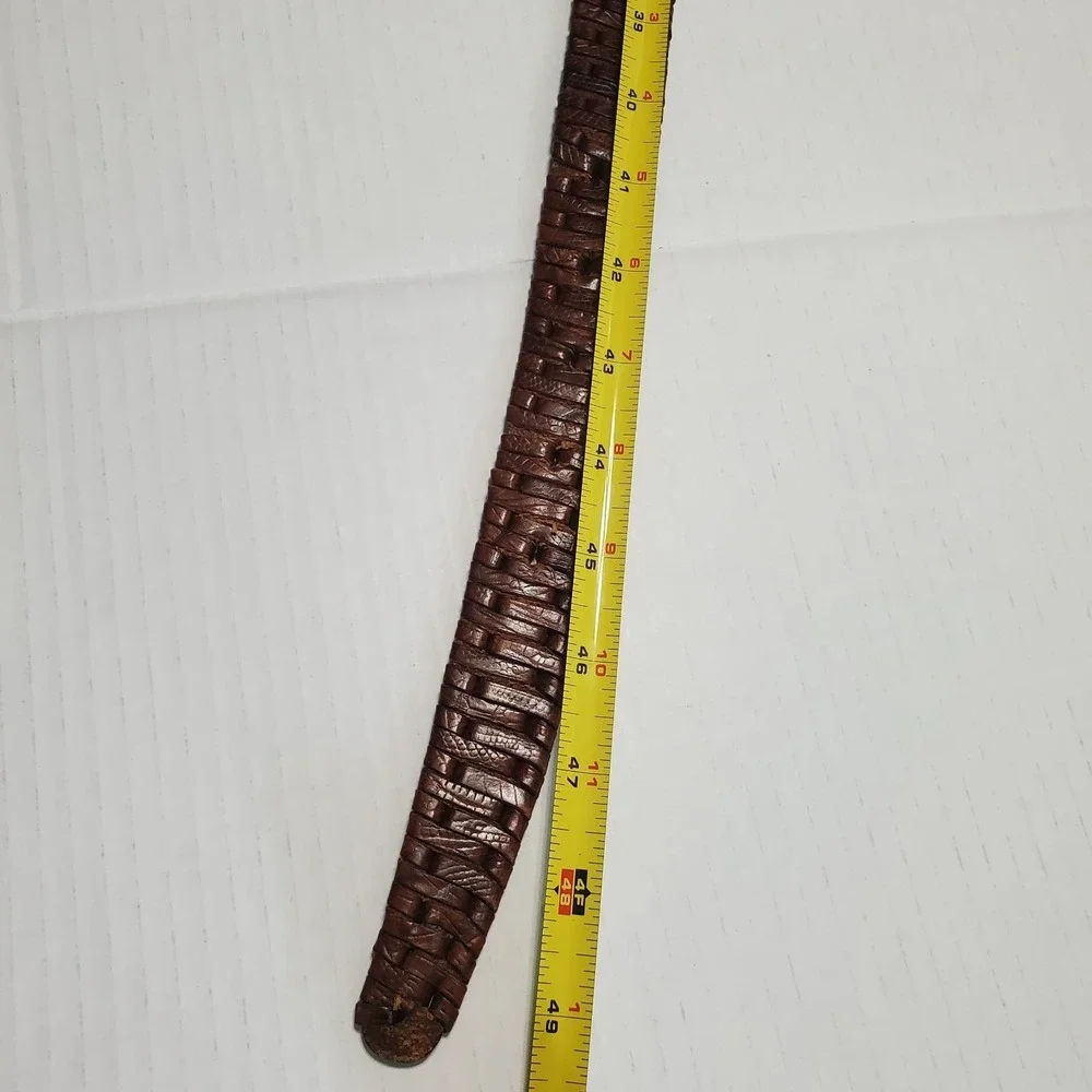 Vintage Brown Italian Calf Leather Woven Braided‎ Belt Size 42 BA300416 Men's